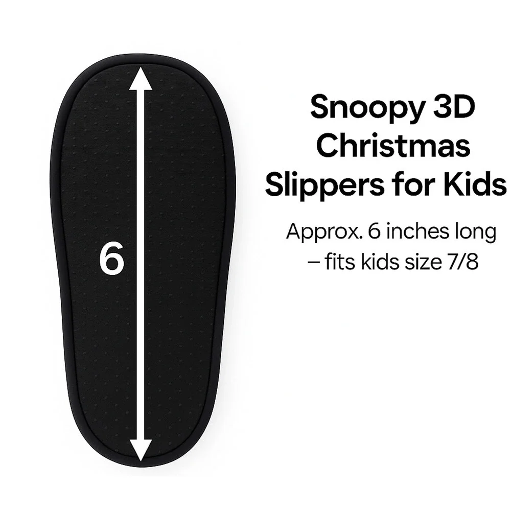 Peanuts Snoopy 3D Christmas Scuff Slippers Toddler 7/8 Plush Santa Slip-Ons New